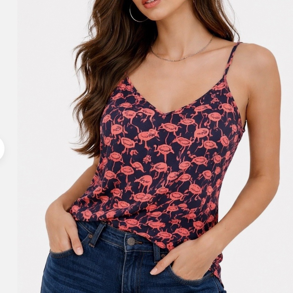 J Crew Flamingo Print Cami Top Tropical Preppy Retro Resort Tank Size 6